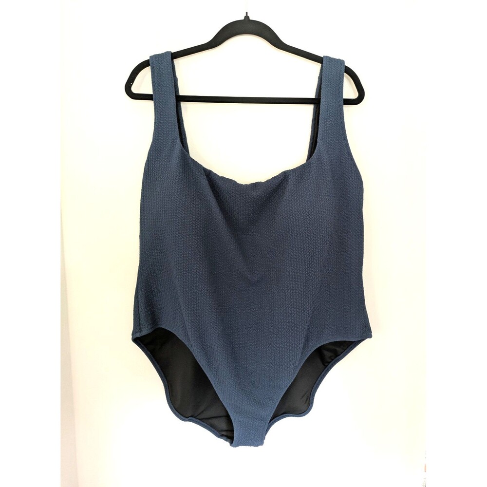 J. Crew Textured Classic Square Neck Scoop Back One Piece Swimsuit Blue SZ 24 3X